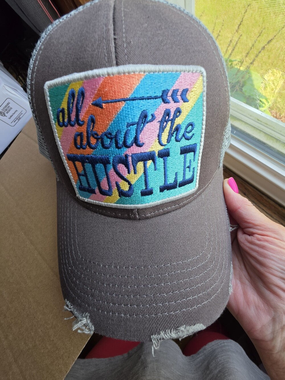 Plunder 'All About the Hustle' Patch Trucker Cap - Brown with Multicolor Patch